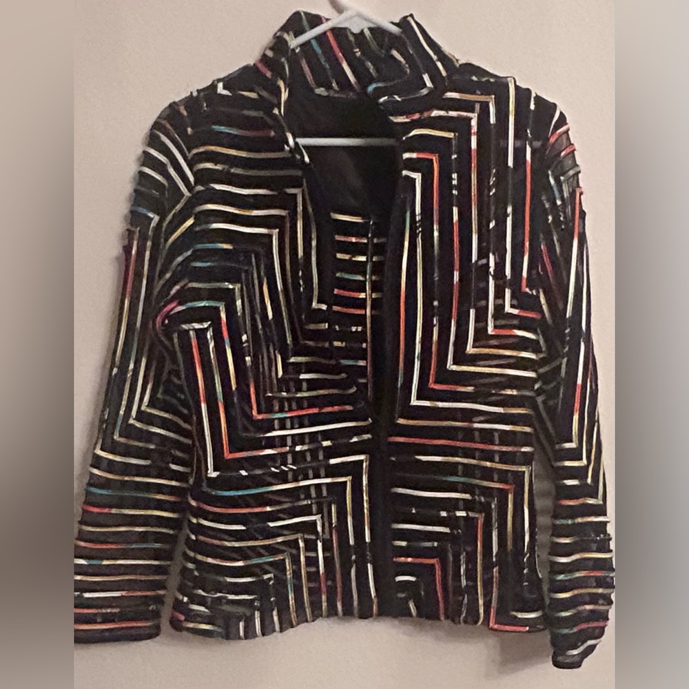 Damee Inc 3D Ribbon Multicolor Long Sleeve Jacket Top Full Zip And Tank Set Sz M